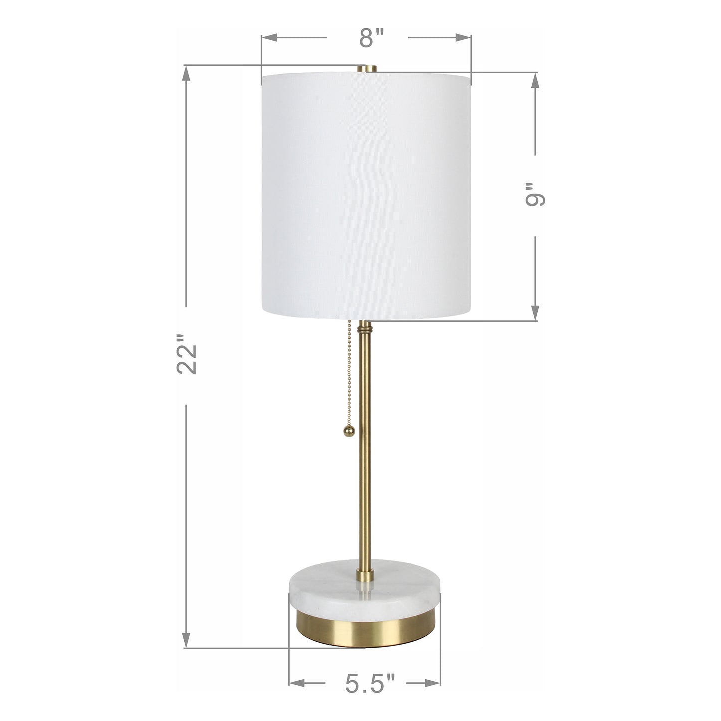 22"H Modern Metal Marble Stick Table Lamp with Pull Chain Switch and LED Bulb for Living Room