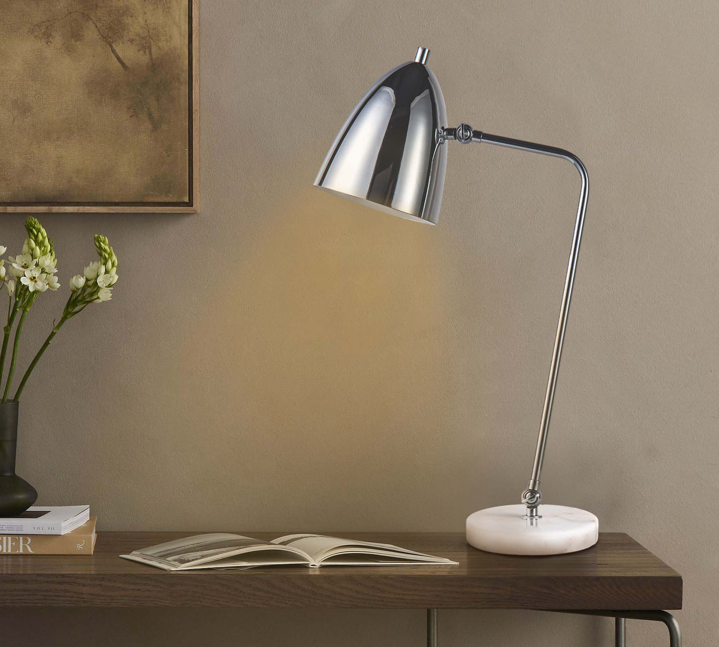 22.5" H Industrial Metal Marble Task Table Lamp -Adjustable H