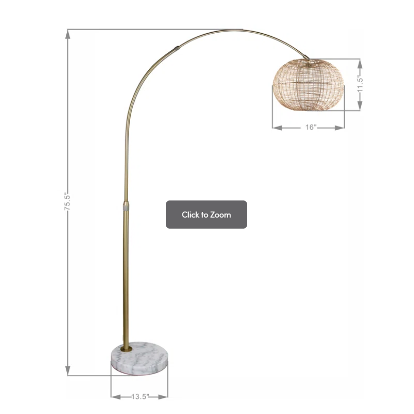 Arc Floor Lamp, Adjustable H-W/ Rattan Shade