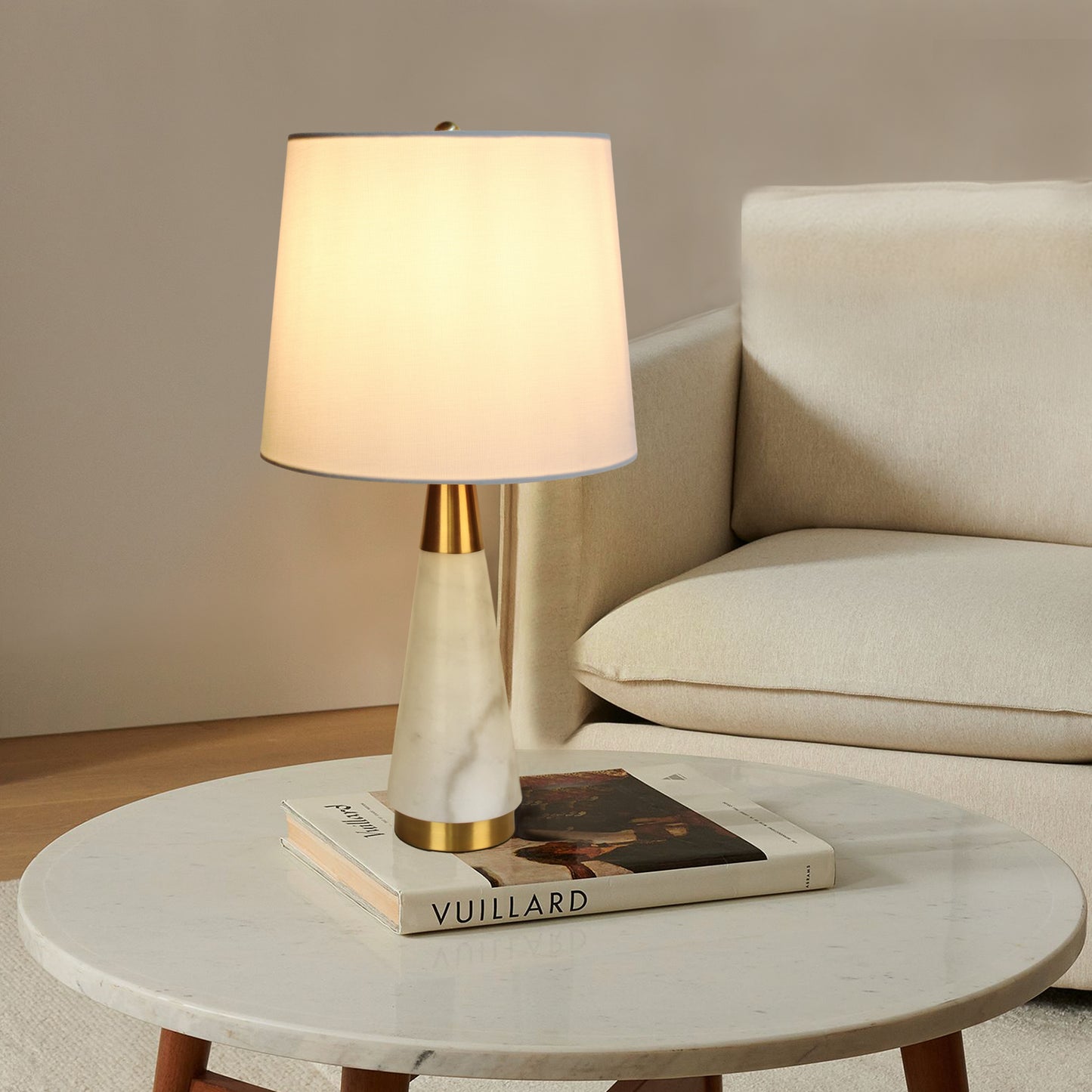 23.5" H Modern Urban Solid White Marble Metal Table Lamp for Home Office Décor w/ 9W LED Bulb